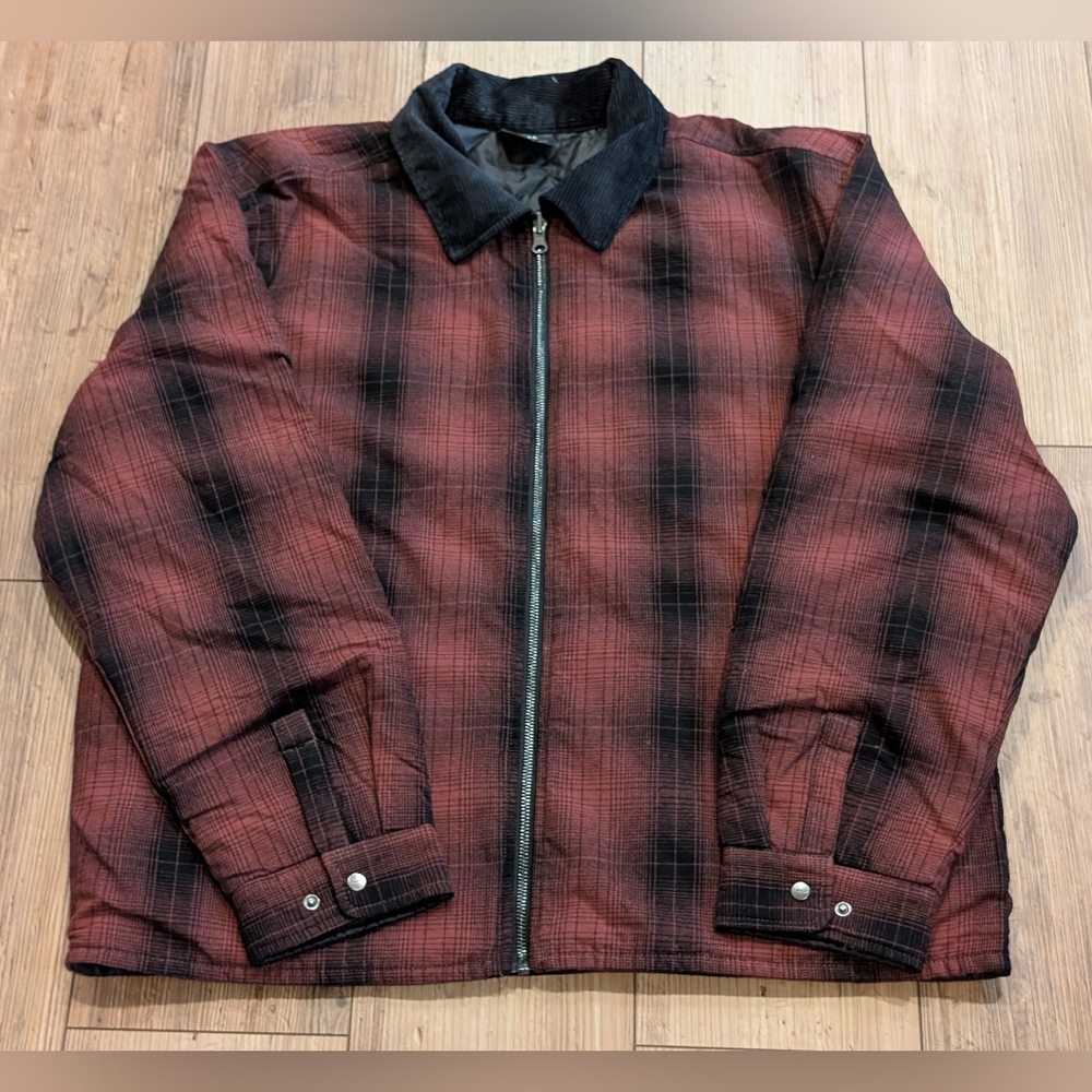 RVCA Dayshift Reversible Flannel Jacket Red Plaid Black Quilted Men Large NWT